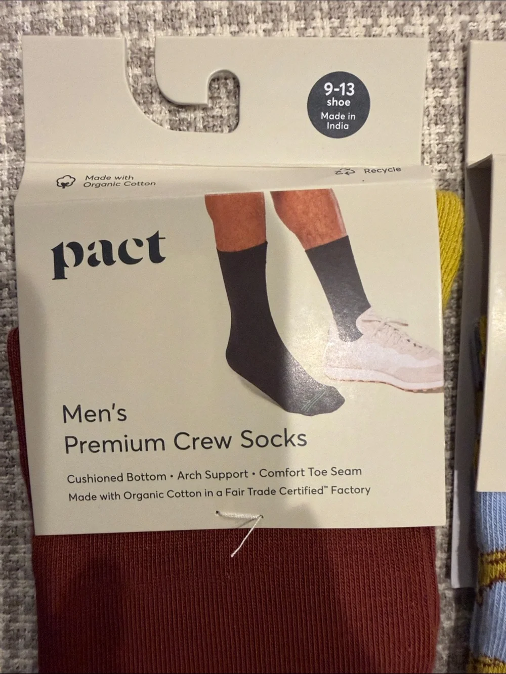 Pact Men's Organic Cotton Blend Crew Socks — Maroon & Light Blue Banana Print